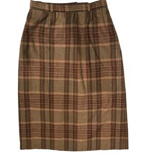 John Meyer Womens Vtg 70s Prep Academia Old Money Brown Plaid Wool Midi Skirt 12